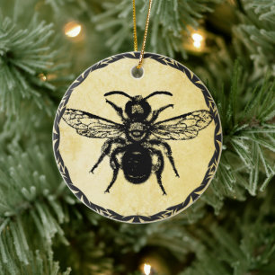 Monogramed Ornament with Vintage Bee
