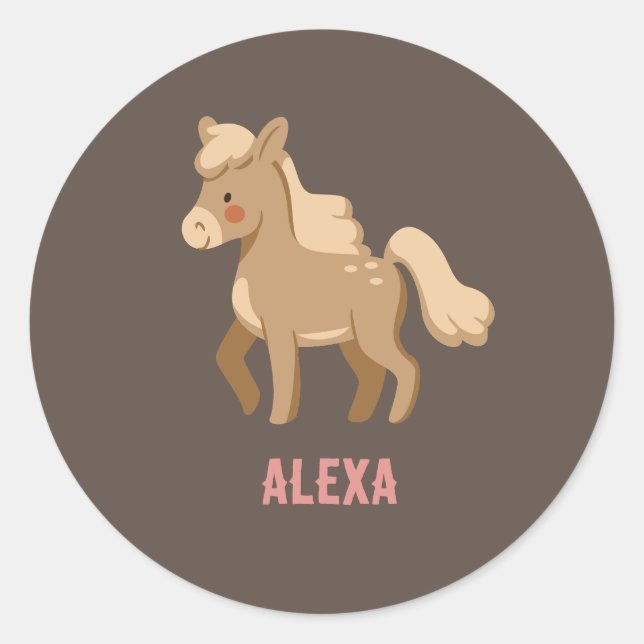 Monogramed Personalised Pony Equestrian Horse Girl Classic Round Sticker (Front)