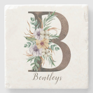 Monogramed Personalised Stone Coaster - Initial B