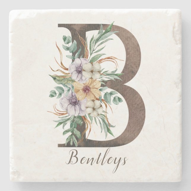 Monogramed Personalised Stone Coaster - Initial B (Front)