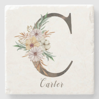 Monogramed Personalised Stone Coaster - Initial C