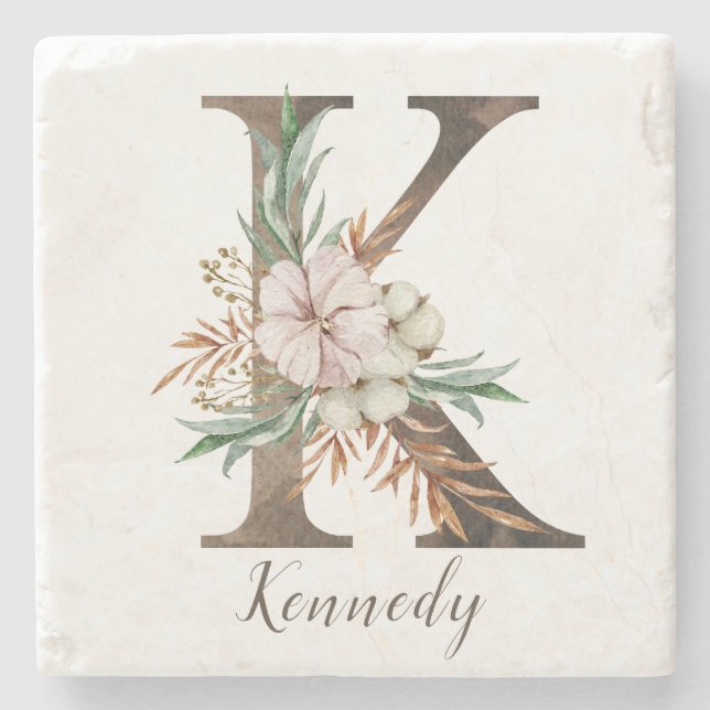 Monogramed Personalised Stone Coaster - Initial K (Front)