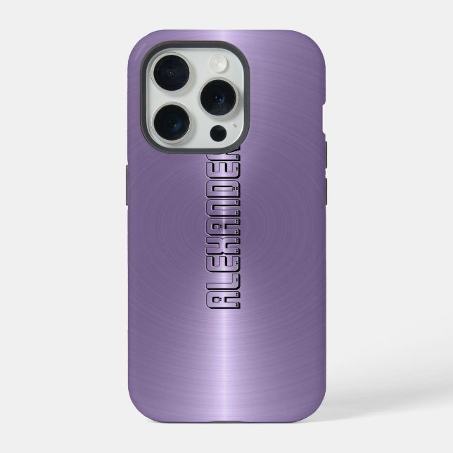 Monogramed Plain Plum Purple Metallic Background iPhone Case (Back)