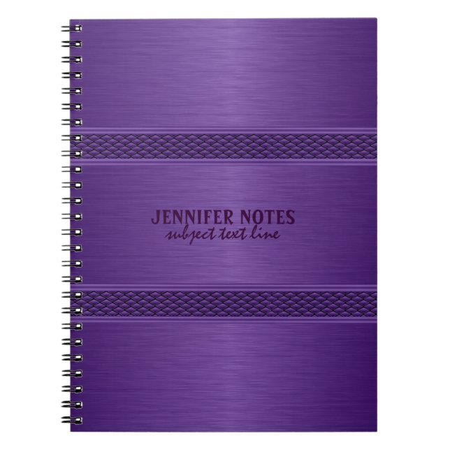 Monogramed Purple Metallic Brushed Aluminium Look Notebook (Front)