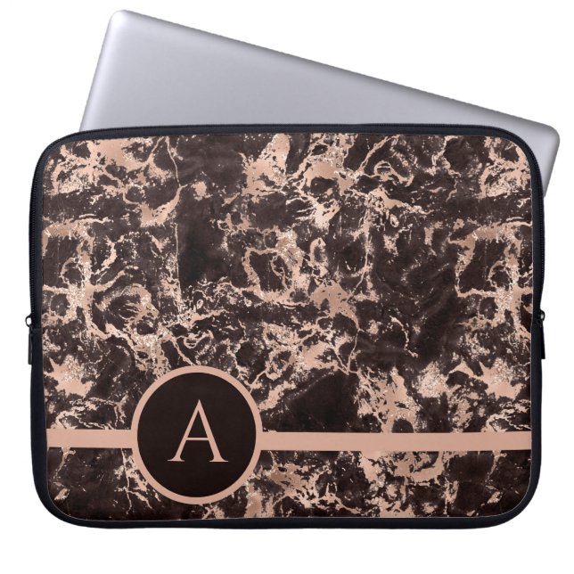 Monogramed Rose Gold Marble Laptop Sleeve (Front)