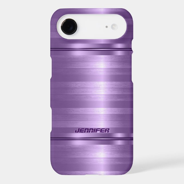 Monogramed Shiny Metallic Purple Stripes Case-Mate iPhone Case (Back)