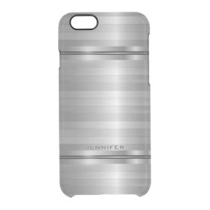 Monogramed Shiny Metallic Silver Grey Stripes Clear iPhone 6/6S Case