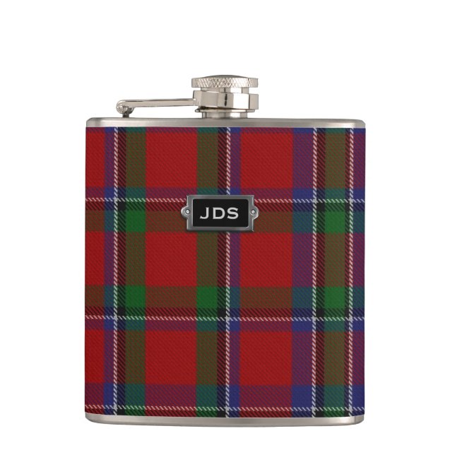 Monogramed Sinclair Tartan Plaid Flask (Front)