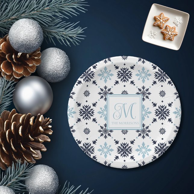 Monogramed Snowflake  Paper Plate (Creator Uploaded)