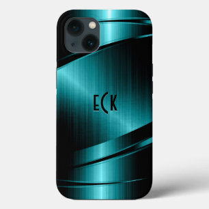 Monogramed Turquoise Green Metallic Design iPhone Case