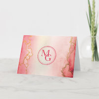 Monogramed Watercolor Pink Red Ombre Gold Vine