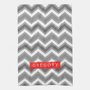 Monogramed White And Grey Chevron Pattern 2 Tea Towel