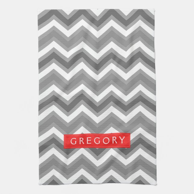 Monogramed White And Grey Chevron Pattern 2 Tea Towel (Vertical)