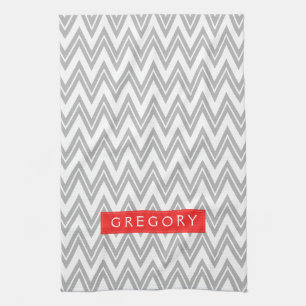 Monogramed White And Grey Chevron Pattern 3 Tea Towel
