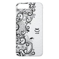 Monogramed White & Black Floral Lace & Damasks