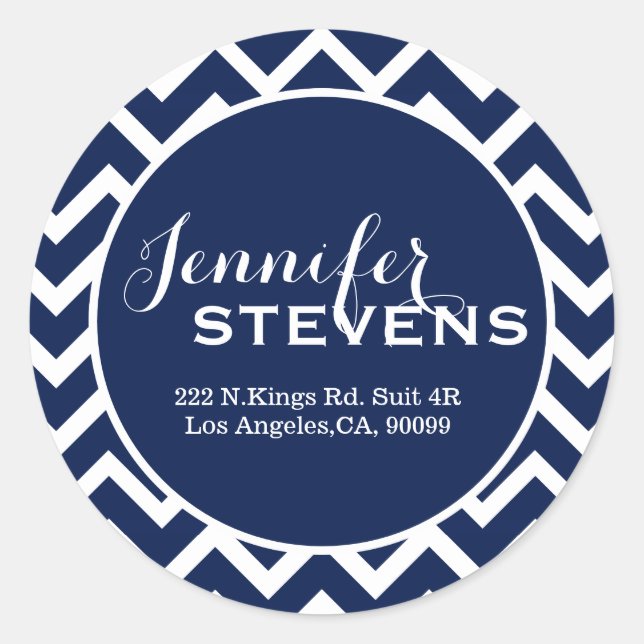 Monogramed White & Blue Geometric Zigzag Chevron C Classic Round Sticker (Front)