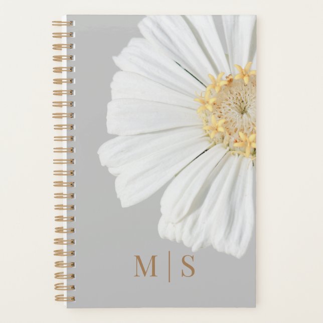 Monogramed White Wildflower On Dusty Blue Planner (Front)