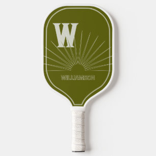 Monogramed with Sunburst & name Light Olive Pickleball Paddle
