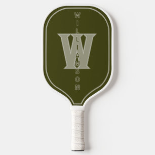 Monogramed with Vertical name Olive green Pickleball Paddle
