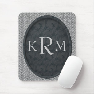 Monogramm Initials Black Floral Personalised Mouse Pad