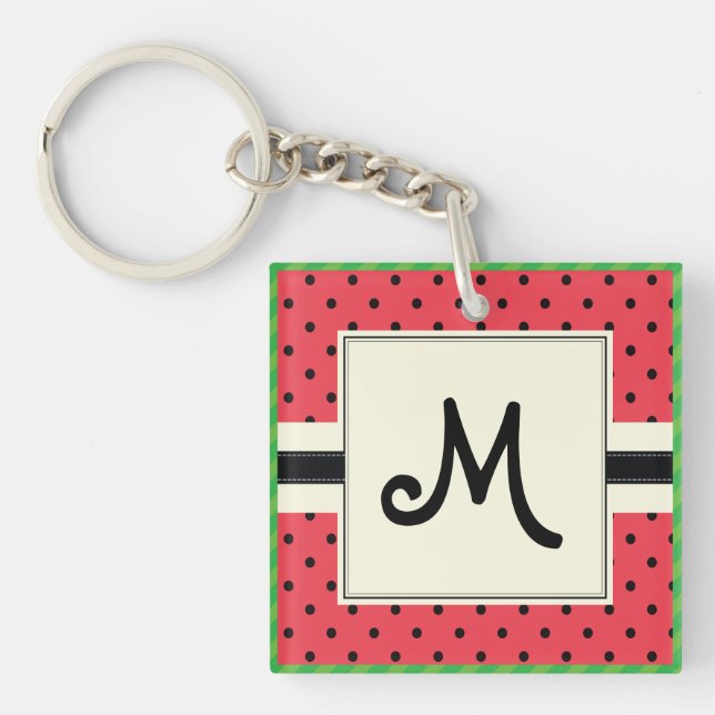 Monogramm watermelon pattern design summer fruit key ring (Front)