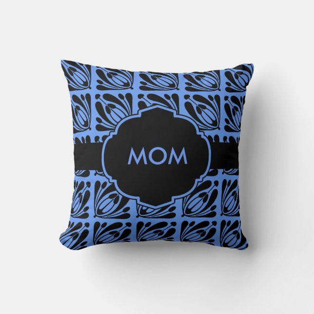 Monogrammable Blue and Black Pillow (Front)