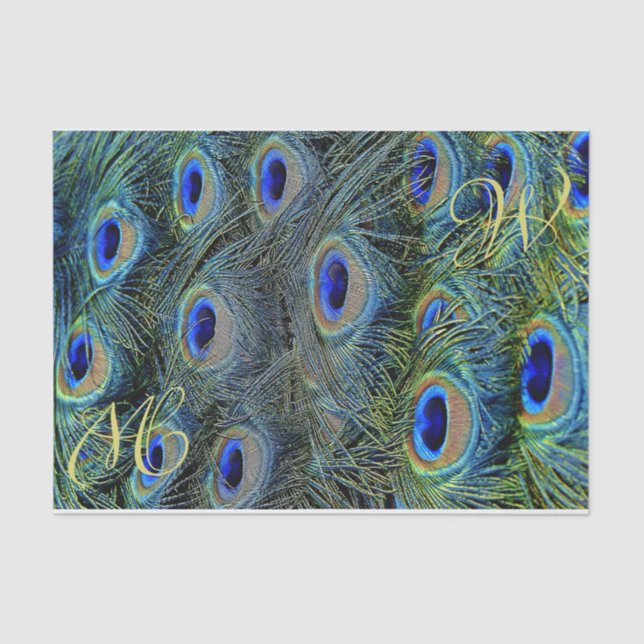 Monogrammable Peacock Feather Tissue Paper (Front)