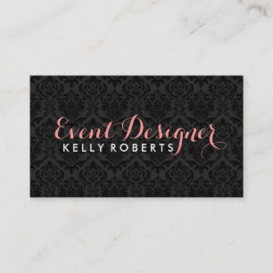 Monogrammatic Elegant Black Floral Damasks Business Card