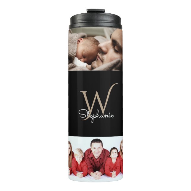 Monogrammed 10 Photo Collage Black Thermal Tumbler (Front)