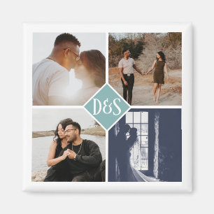 Monogrammed 4 Photo Custom Collage Personalised Magnet