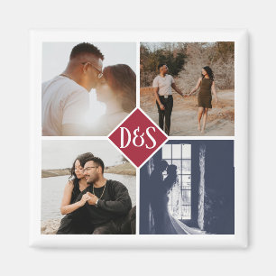 Monogrammed 4 Photo Custom Collage Personalised Magnet