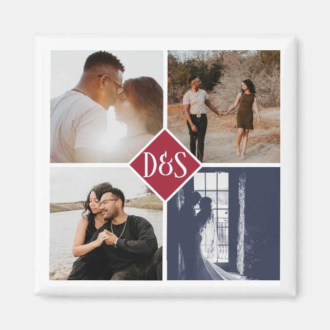 Monogrammed 4 Photo Custom Collage Personalised Magnet (Front)