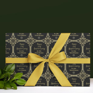 Monogrammed 50th Wedding Anniversary Art Deco Wrapping Paper