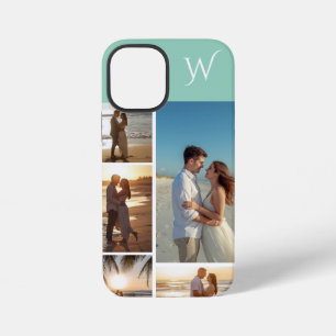 Monogrammed 5 Photo Collage on Teal iPhone 12 Mini Case