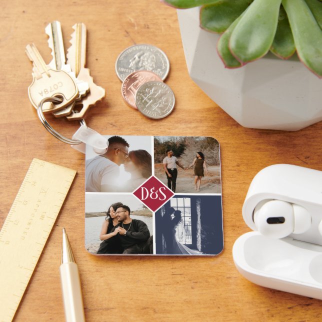 Monogrammed 5 Photo Custom Collage Personalised Key Ring (Desk)