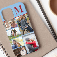 Monogrammed 6 Photo Collage Blue Red
