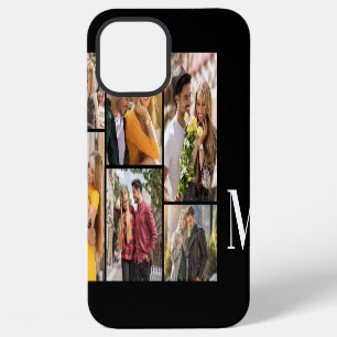 Monogrammed 6 Photo Collage Horizontal Black White iPhone 12 Pro Max Case