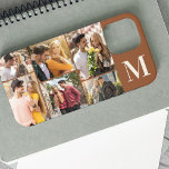 Monogrammed 6 Photo Collage Horizontal Brown iPhone 12 Pro Max Case<br><div class="desc">Monogrammed iPhone case with horizontal photo collage, which you can personalise with 6 of your favourite photos and your initial. The template is set up ready for you to add your photos, which are displayed in landscape, square / instagram and portrait formats. The design has a sienna brown background with...</div>