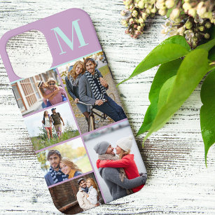 Monogrammed 6 Photo Collage Lilac Mint Case-Mate iPhone 14 Pro Max Case