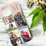 Monogrammed 6 Photo Collage Peach Green iPhone 12 Pro Max Case<br><div class="desc">Monogrammed photo collage iPhone case which you can personalise with 6 of your favourite photos and your initial. The template is set up ready for you to add your photos, working top to bottom on the left side, then top to bottom on the right side. The design has a peach...</div>
