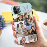 Monogrammed 7 Photo Collage Mint Lilac iPhone 11 Pro Max Case<br><div class="desc">Monogrammed photo collage iPhone case which you can personalise with 7 of your favourite photos and your initial. The template is set up ready for you to add your photos, working top to bottom on the left side, then top to bottom on the right side. The design has a mint...</div>