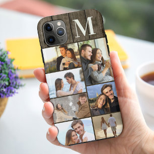 Monogrammed 7 Photo Collage on Dark Wood