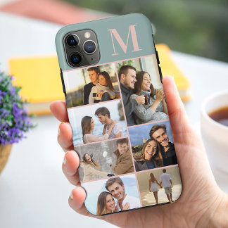 Monogrammed 7 Photo Collage on Green iPhone 11 Pro Max Case