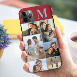 Monogrammed 7 Photo Collage on Red iPhone 11 Pro Max Case<br><div class="desc">Monogrammed photo collage iPhone case which you can personalise with 7 of your favourite photos and your initial. The template is set up ready for you to add your photos, working top to bottom on the left side, then top to bottom on the right side. The design has a red...</div>