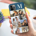 Monogrammed 7 Photo Collage on Teal Peacock Blue iPhone 11 Pro Max Case<br><div class="desc">Monogrammed photo collage iPhone case which you can personalise with 7 of your favourite photos and your initial. The template is set up ready for you to add your photos, working top to bottom on the left side, then top to bottom on the right side. The design has a teal...</div>