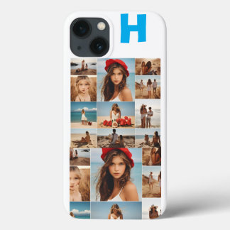 Monogrammed 7 Photo Collage,Personalised Elegant  iPhone 13 Case