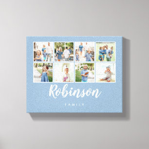 Monogrammed 8 Photo Family Collage Light Blue Canvas Print