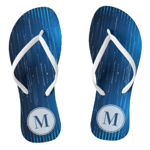 Monogrammed Abstract Blue White Pattern Thongs