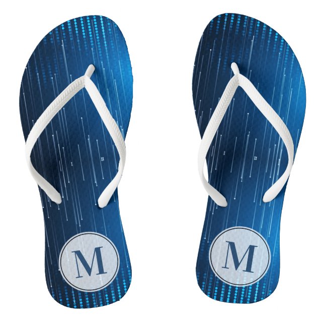 Monogrammed Abstract Blue White Pattern Thongs (Footbed)