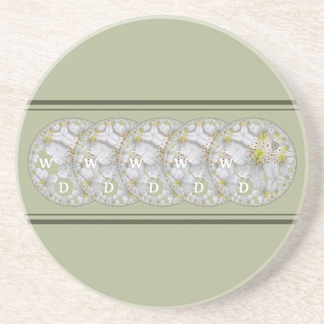 Monogrammed Abstract Daisy Flower Yellow Grey Coaster (Front)